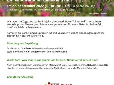 Einladung Gemeindeworkshop "Was können wir gemeinsam für mehr Natur im Tullnerfeld tun?"