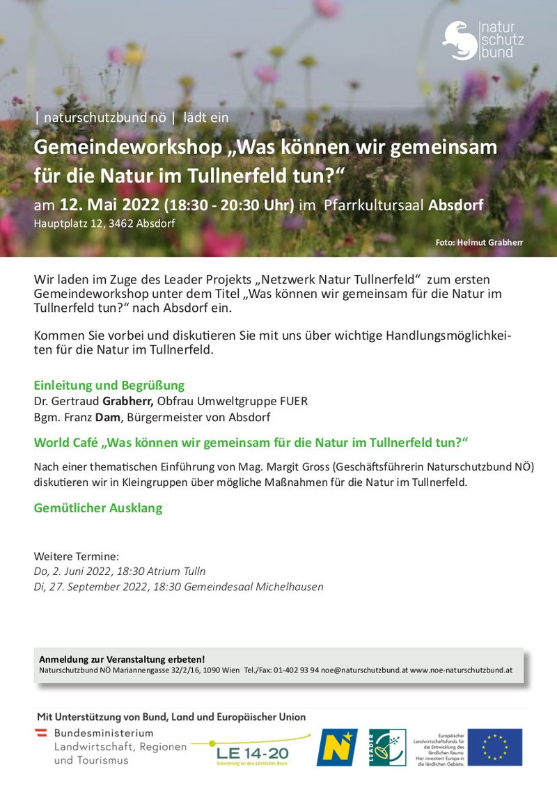 Gemeindeworkshop: " Was können wir gemeinsam für die Natur im Tullnerfeld tun?"